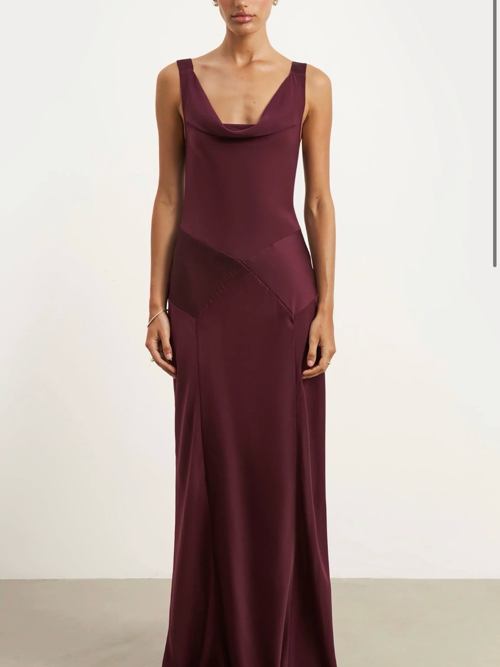 BOA SHEER CHIFFON COWL NECK SATIN PANEL GOWN